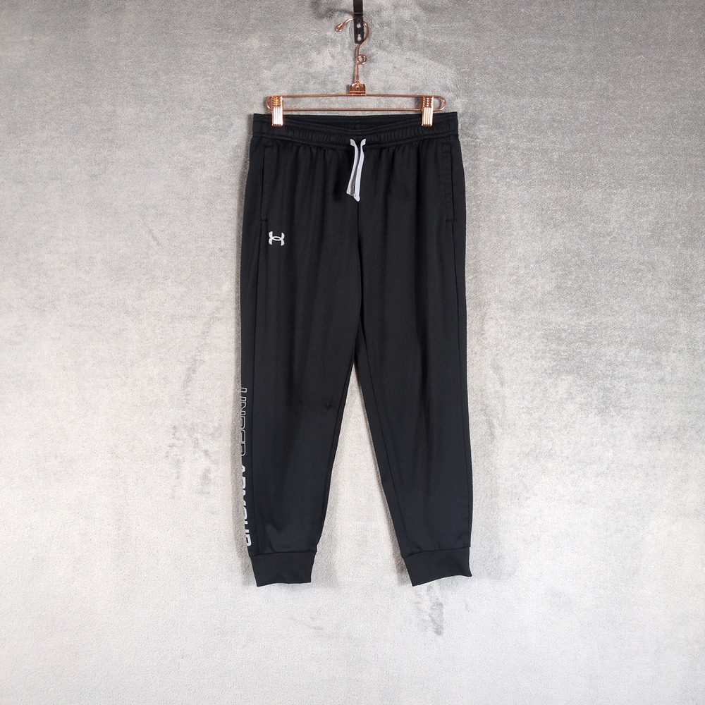 Under Armour Boys Black Loose Fit Graphic Logo‎ Joggers Sweatpants YM M